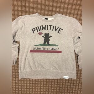 Primitive Men's Light Gray Crewneck with Grizzly Graphic